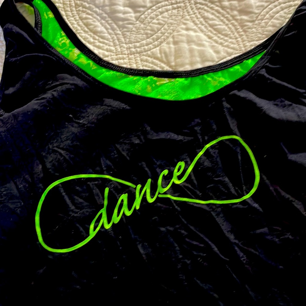 Motionwear Dance Top black with lime green lace NWT super cute for spring!